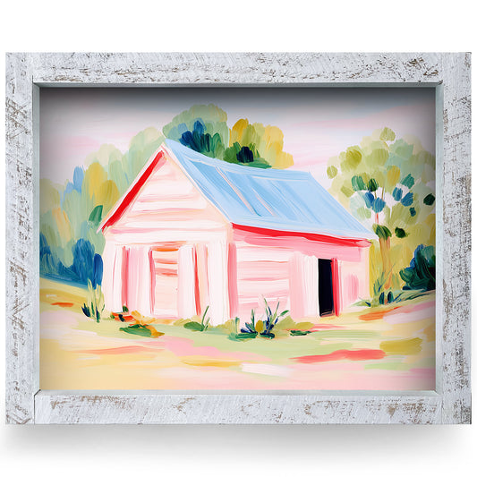 Charming Country Barn  | Real Wood Framed Wall Art Print | Horizontal