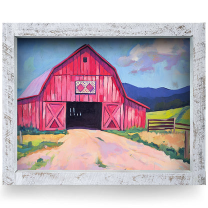 Red Barn Scene | Real Wood Framed Wall Art Print