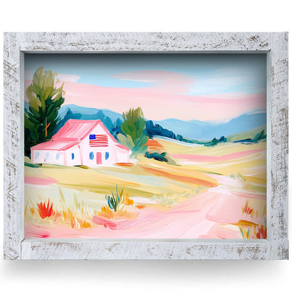 Scenic American Barn  | Real Wood Framed Wall Art Print | Horizontal