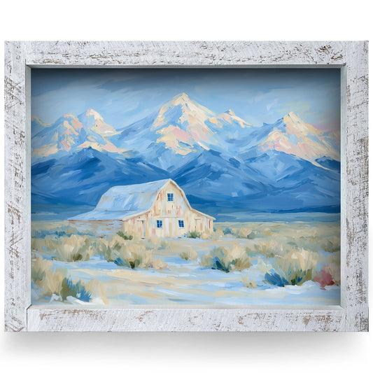 Sunset Mountain Barn | Real Wood Framed Wall Art Print