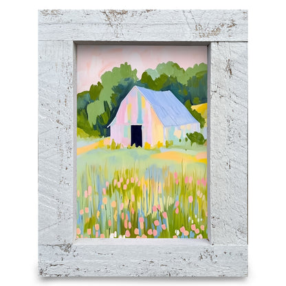 Pastel Barn Scene | Real Wood Framed Wall Art Print