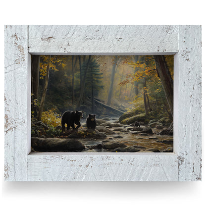 Creekside Black Bears | Real Wood Framed Wall Art Print