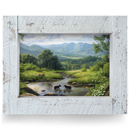 Black Bear Stream | Real Wood Framed Wall Art Print