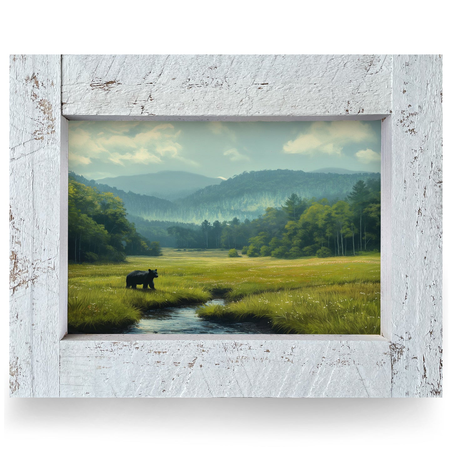 Black Bear Mountain Fishing | Real Wood Framed Wall Art Print