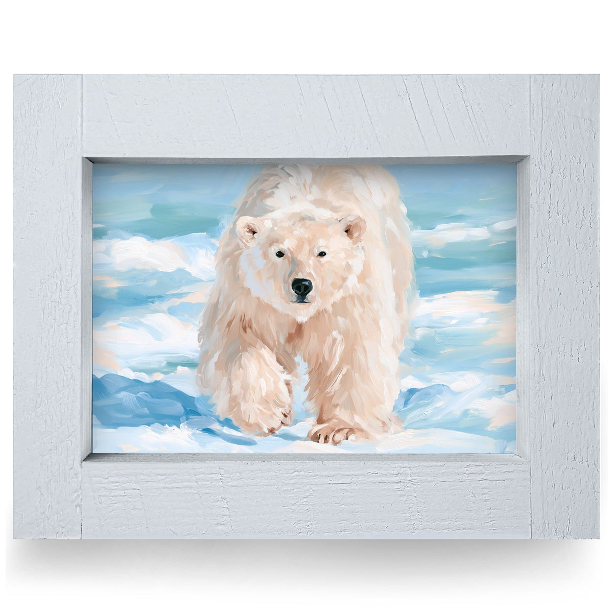 Snowy Polar Bear | Real Wood Framed Wall Art Print
