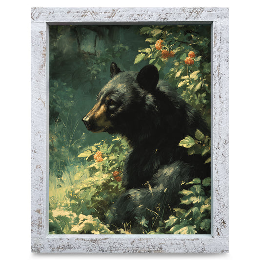 Black Bear Berry Patch | Real Wood Framed Wall Art Print