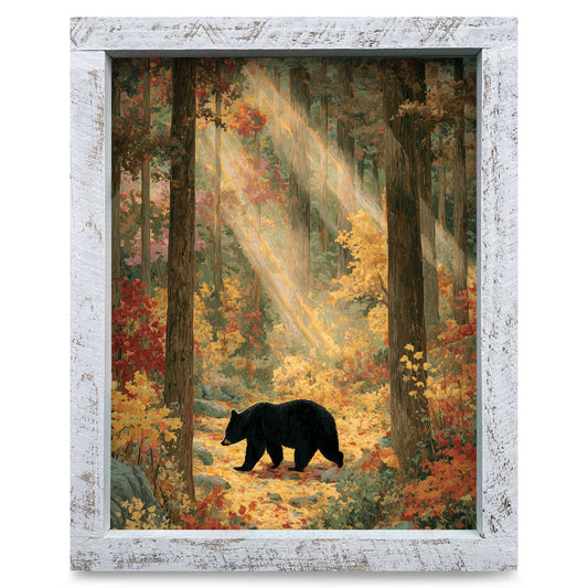 Golden Woods Black Bear | Real Wood Framed Wall Art Print