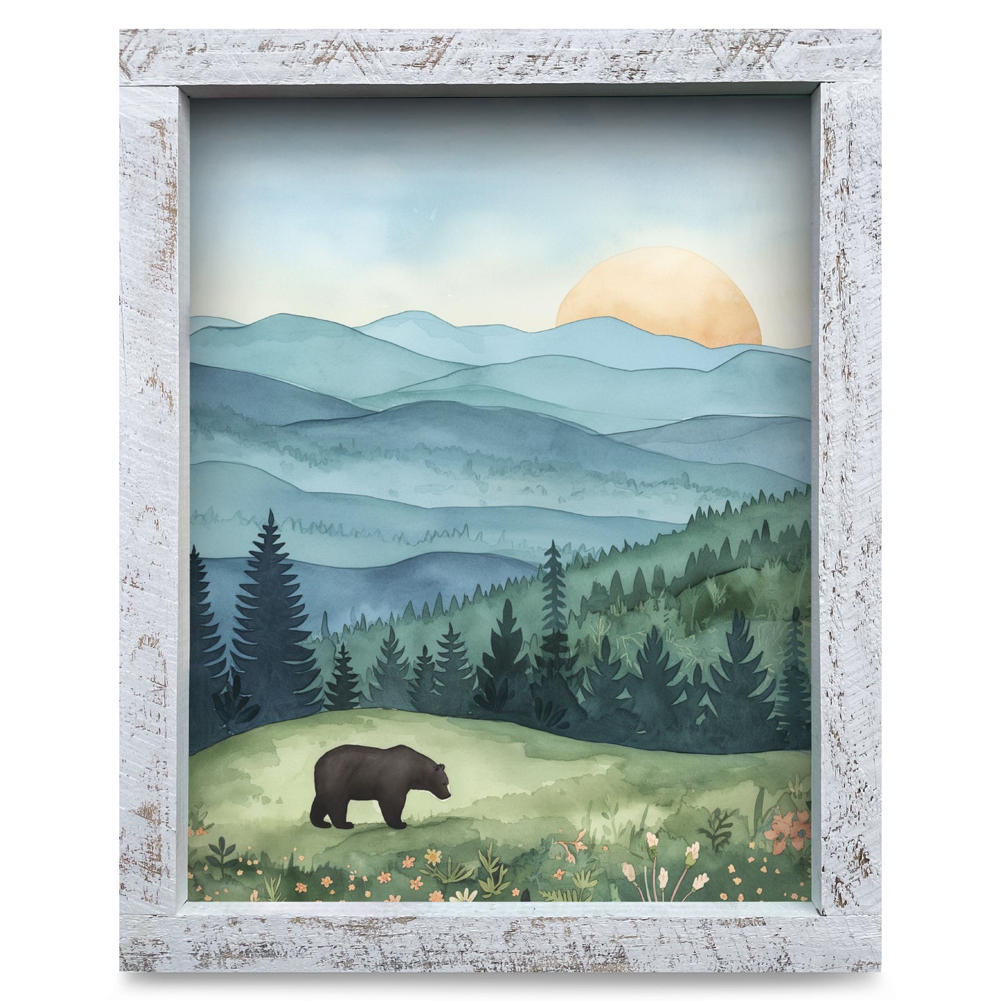 Watercolor Black Bear Blue Ridge | Real Wood Framed Wall Art Print