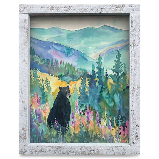 Black Bear Watercolor | Real Wood Framed Wall Art Print