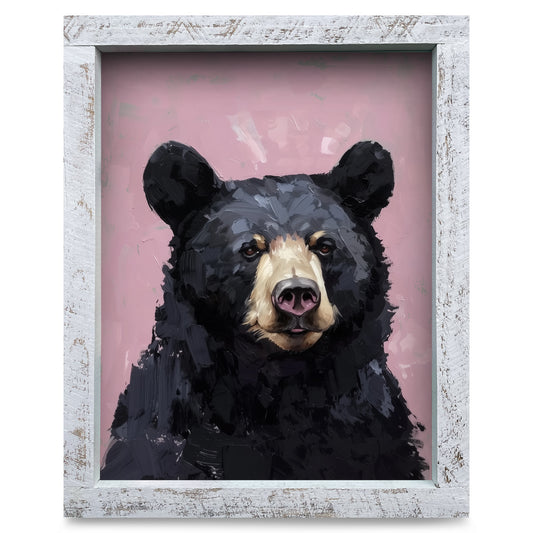 Pink Bear | Real Wood Framed Wall Art Print