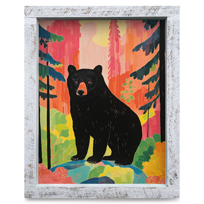 Brilliant Black Bear | Real Wood Framed Wall Art Print