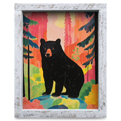 Vivid Black Bear | Real Wood Framed Wall Art Print