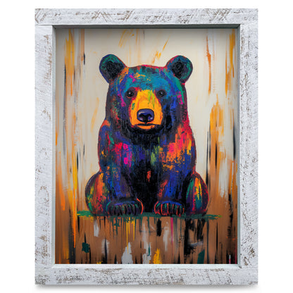 Colorful Black Bear | Real Wood Framed Wall Art Print