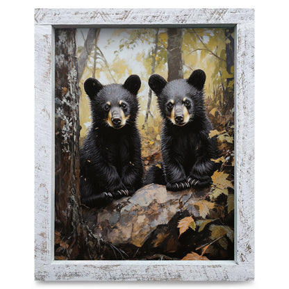 The Cutest Black Bear Cubs | Real Wood Framed Wall Art Print