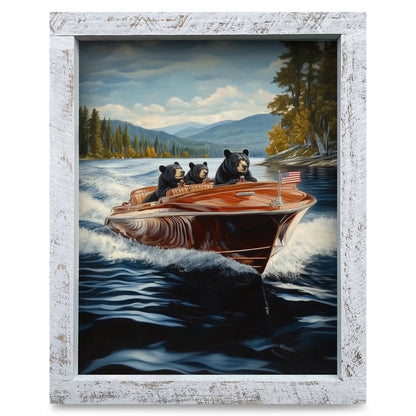 Vintage Boat Black Bear Lake Cruise | Real Wood Framed Wall Art Print