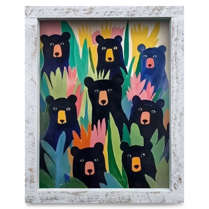 Whimsy Black Bears | Real Wood Framed Wall Art Print