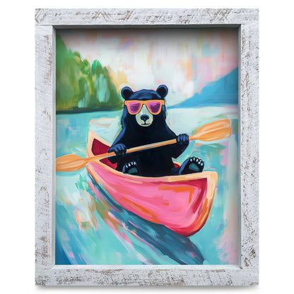 Cool Canoe Black Bear | Real Wood Framed Wall Art Print