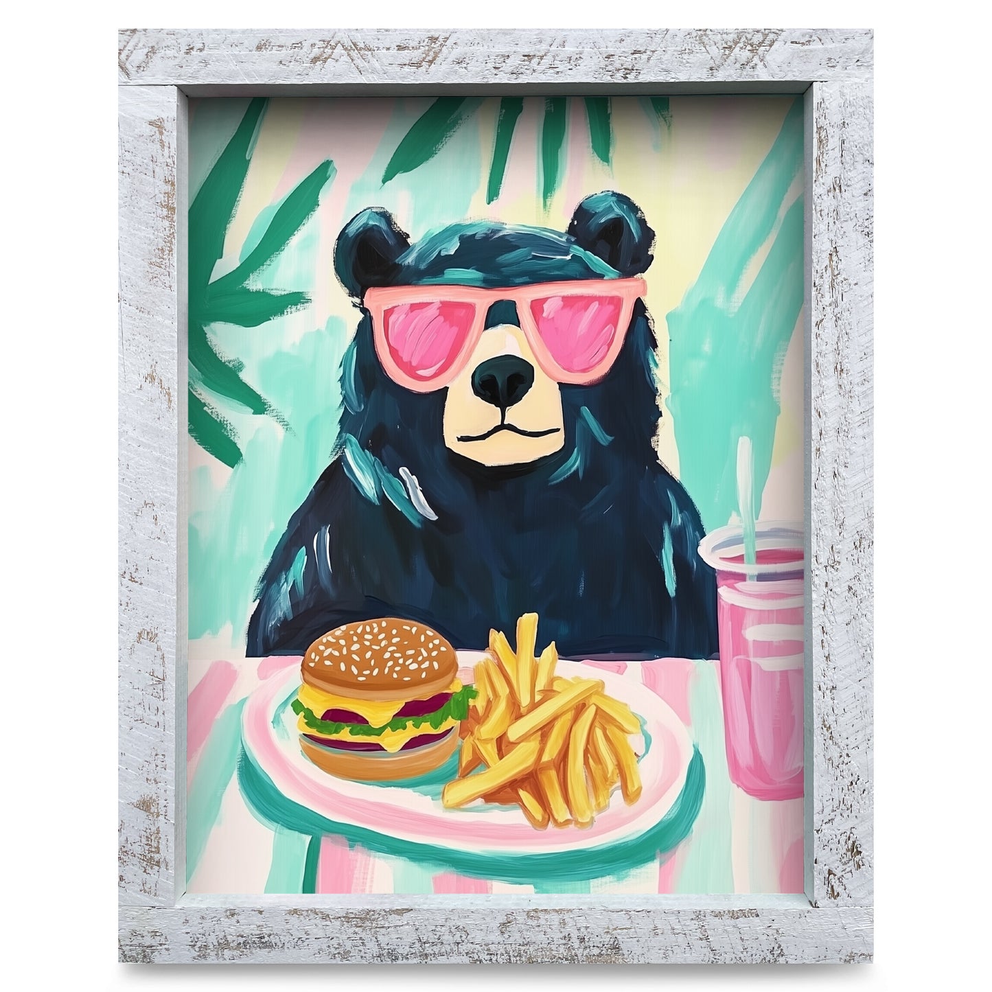 Burger Black Bear | Real Wood Framed Wall Art Print