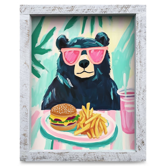 Burger Black Bear | Real Wood Framed Wall Art Print