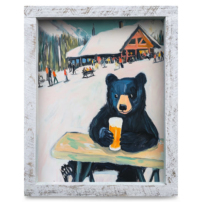 Cute Après-Ski Bear | Real Wood Framed Wall Art Print