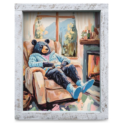 Papa Black Bear Cozy Cabin Nap | Real Wood Framed Wall Art Print