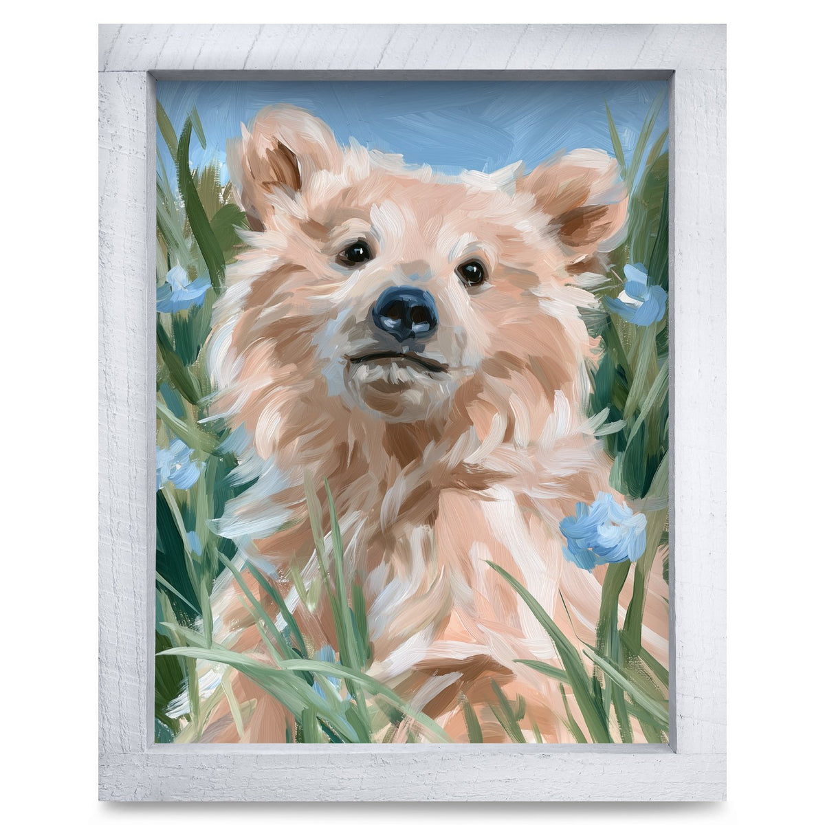 Wildflower Bear Cub | Real Wood Framed Wall Art Print