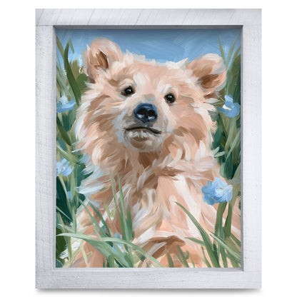 Wildflower Bear Cub | Real Wood Framed Wall Art Print