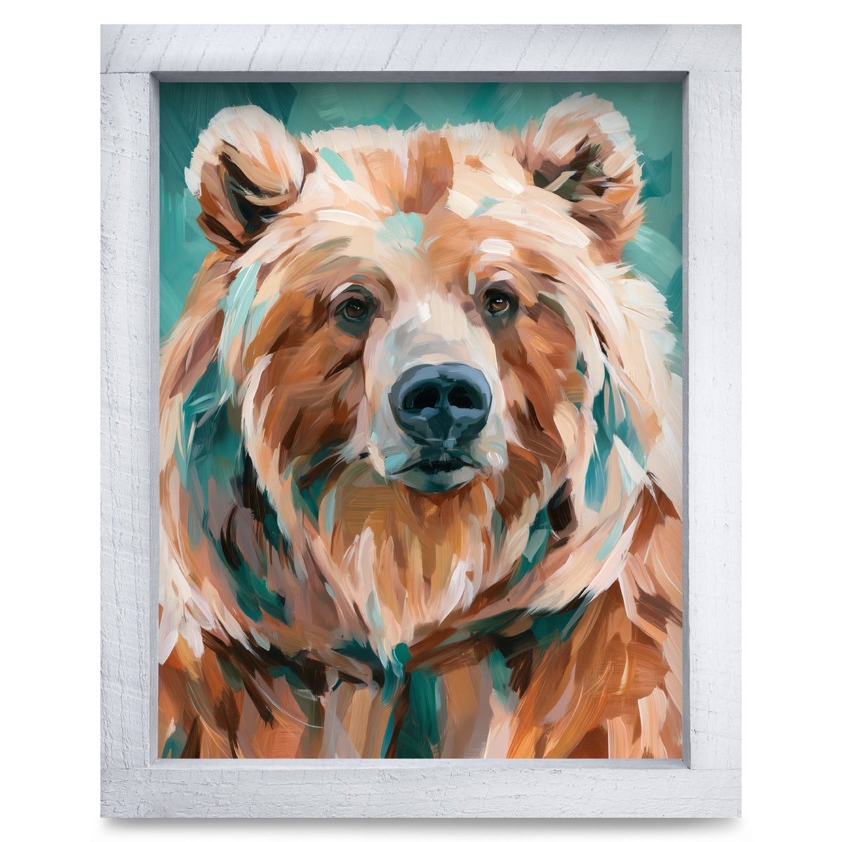 Teal Grizzly Bear Portrait | Real Wood Framed Wall Art Print