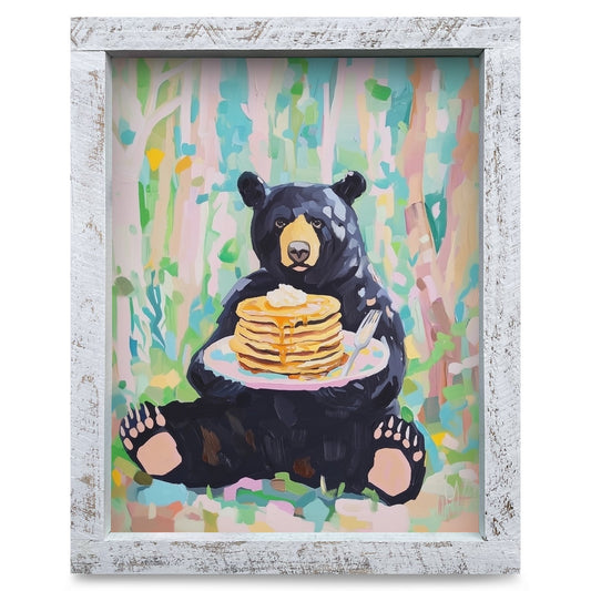 Pancake Breakfast Bear | Real Wood Framed Wall Art Print