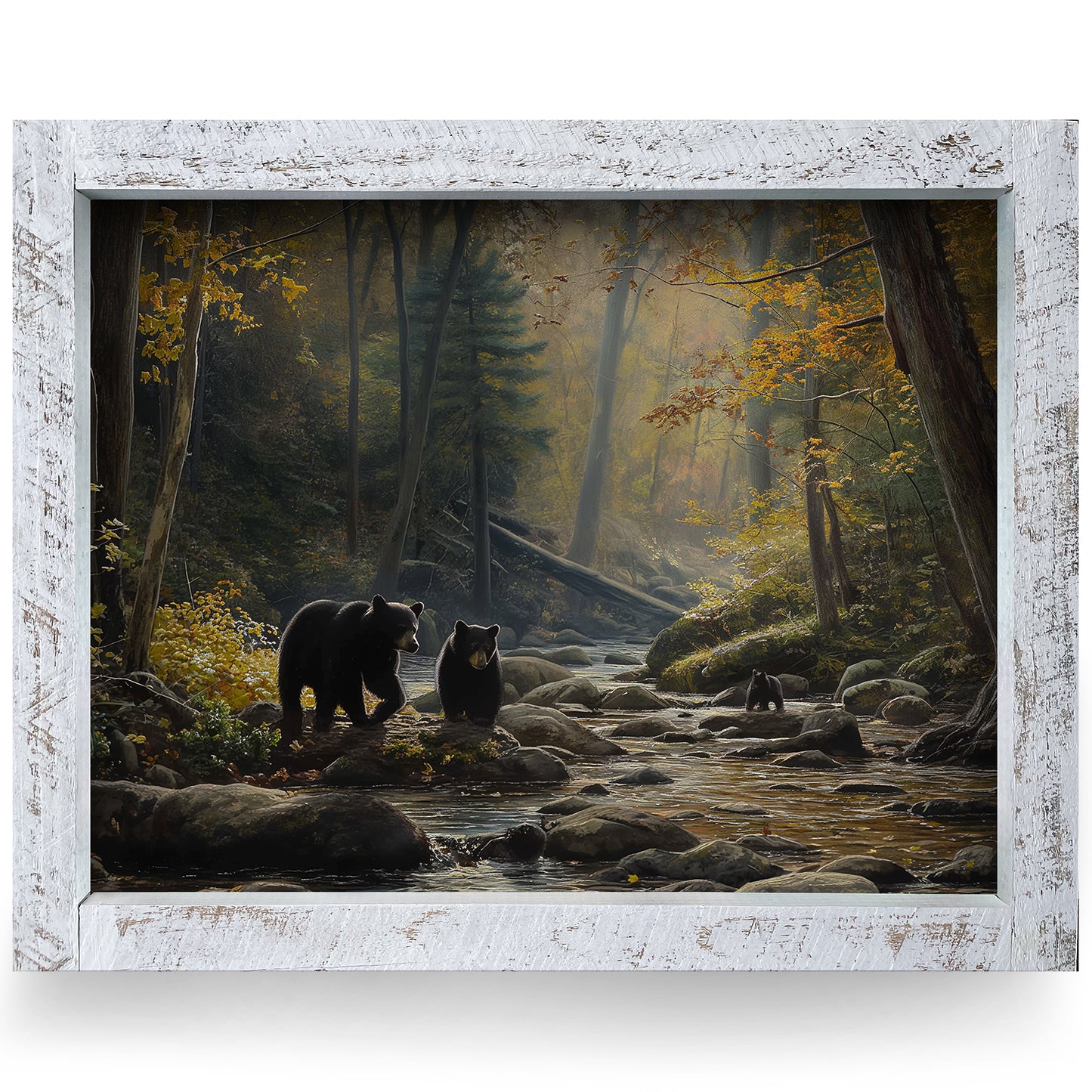 Creekside Black Bears | Real Wood Framed Wall Art Print