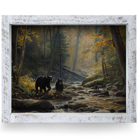 Creekside Black Bears | Real Wood Framed Wall Art Print