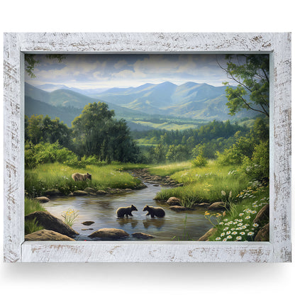 Black Bear Stream | Real Wood Framed Wall Art Print