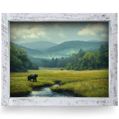 Black Bear Mountain Fishing | Real Wood Framed Wall Art Print