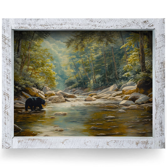 Black Bear Creek | Real Wood Framed Wall Art Print