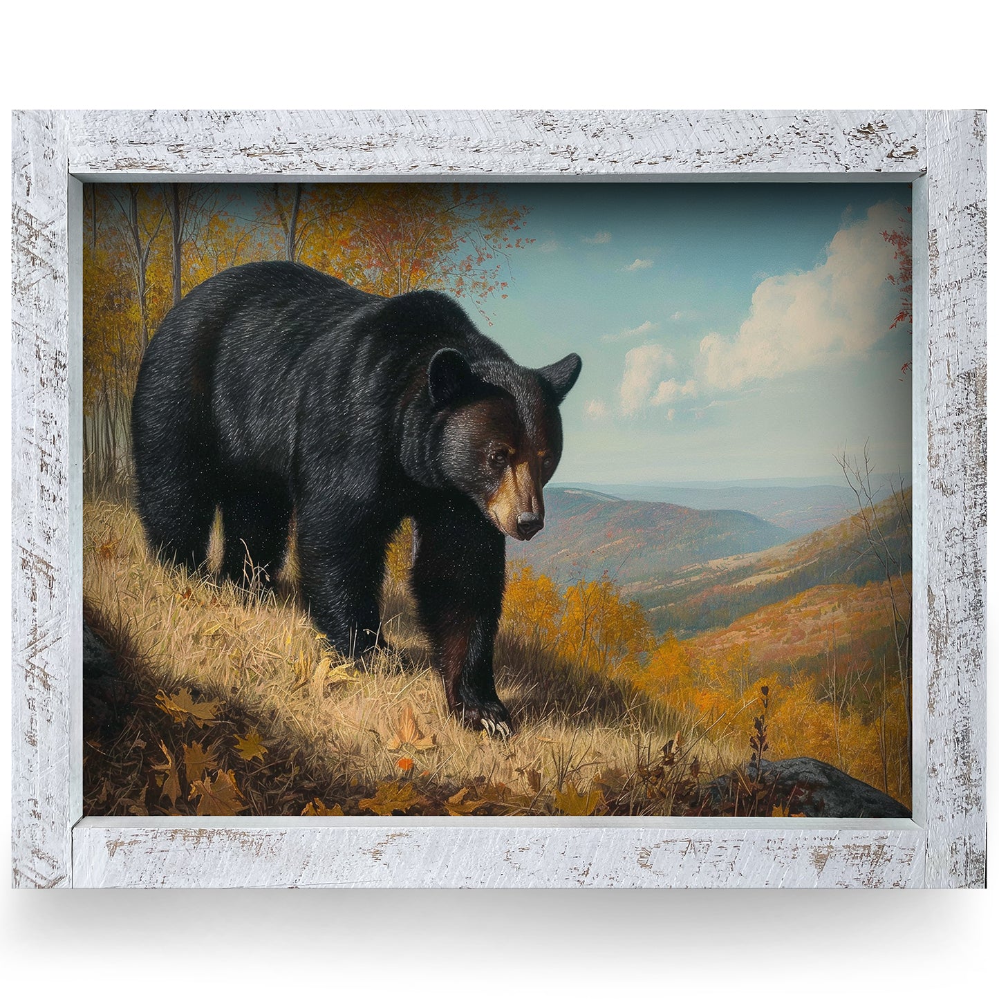 Black Bear Fall Mountains | Real Wood Framed Wall Art Print