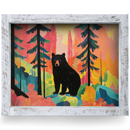 Vivid Black Bear | Real Wood Framed Wall Art Print | Horizontal