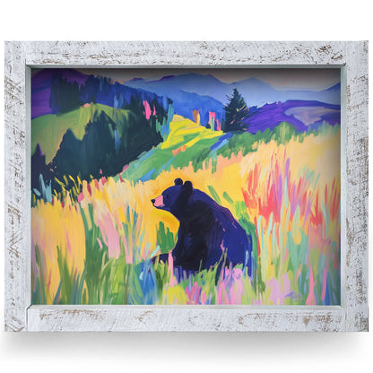 Dreamy Black Bear | Real Wood Framed Wall Art Print | Horizontal