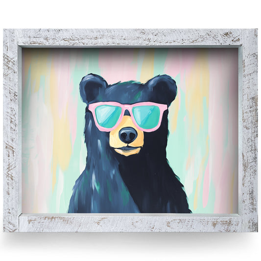 Yo Black Bear | Real Wood Framed Wall Art Print | Horizontal