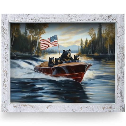 Vintage Boat Black Bear Lake Cruise | Real Wood Framed Wall Art Print | Horizontal