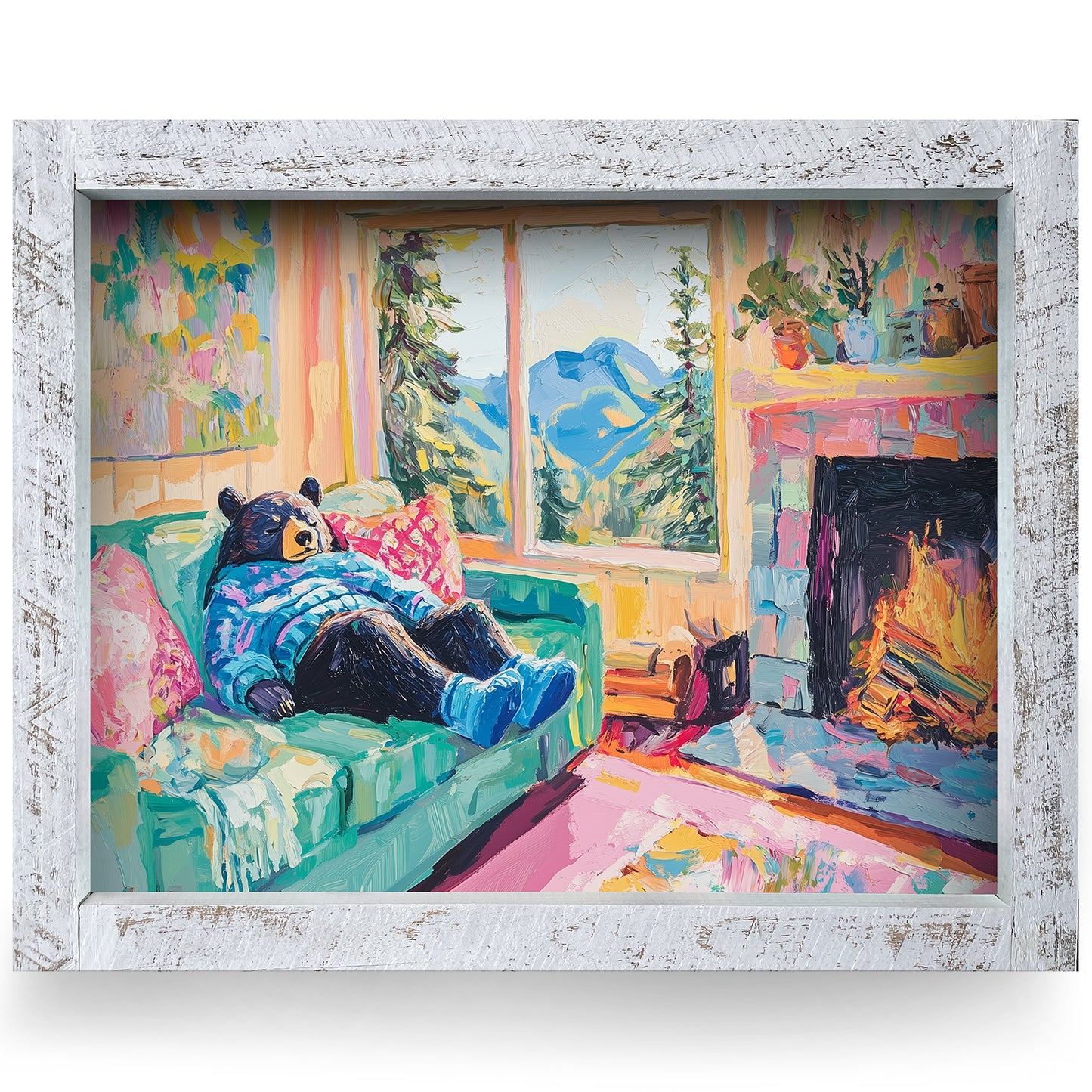 Papa Black Bear's Favorite Place | Real Wood Framed Wall Art Print | Horizontal