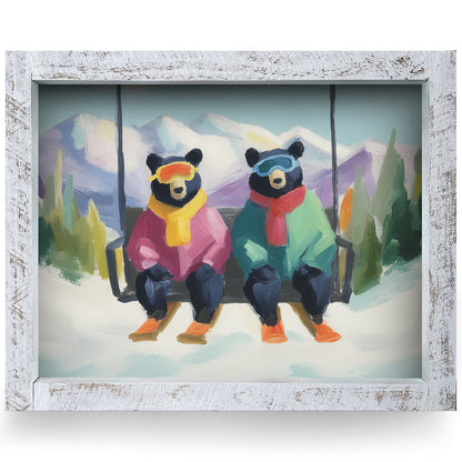 Ski Day Bears | Real Wood Framed Wall Art Print