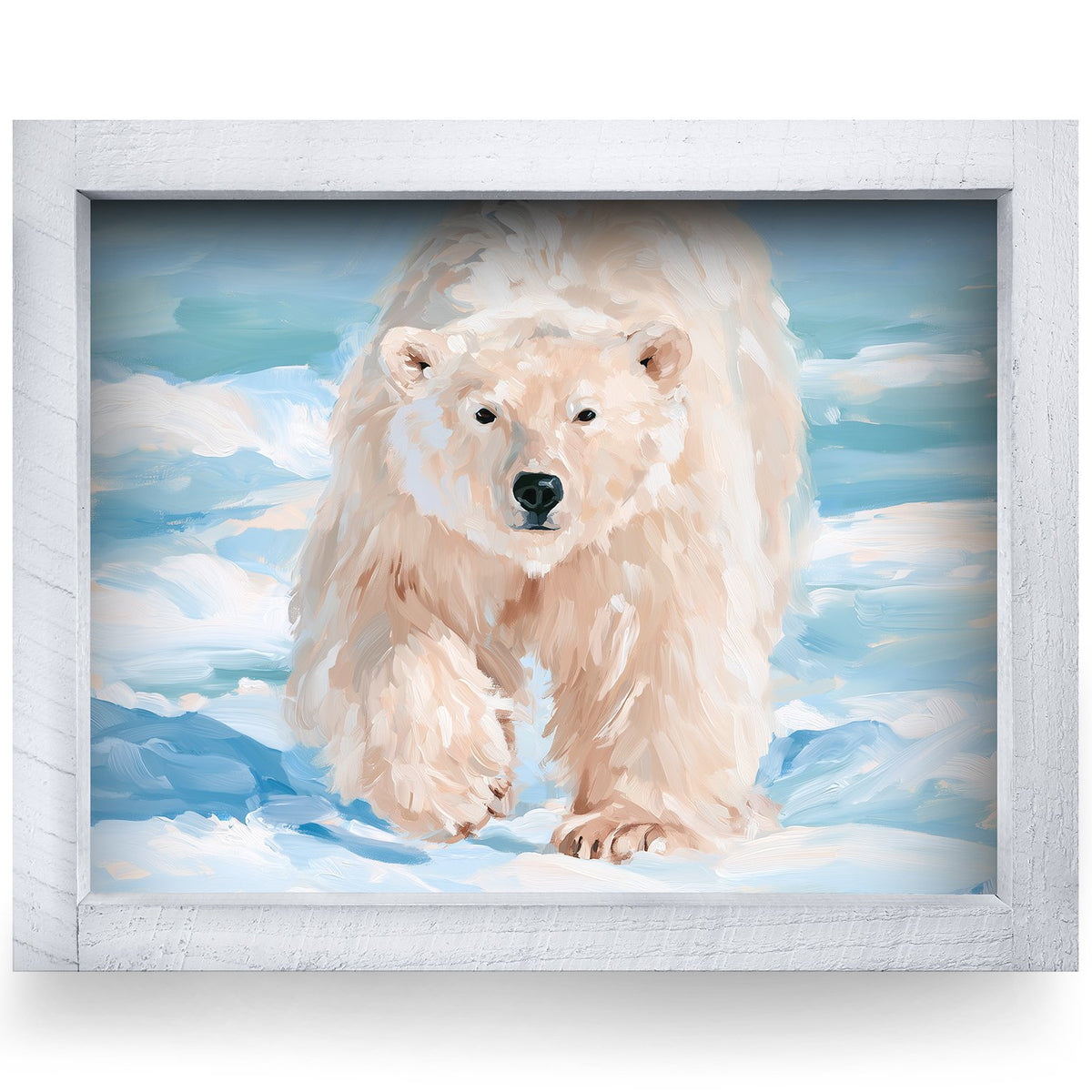 Snowy Polar Bear | Real Wood Framed Wall Art Print
