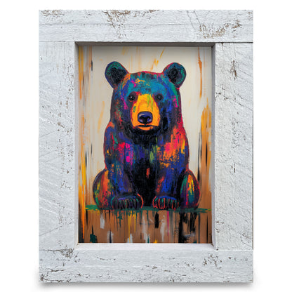 Colorful Black Bear | Real Wood Framed Wall Art Print