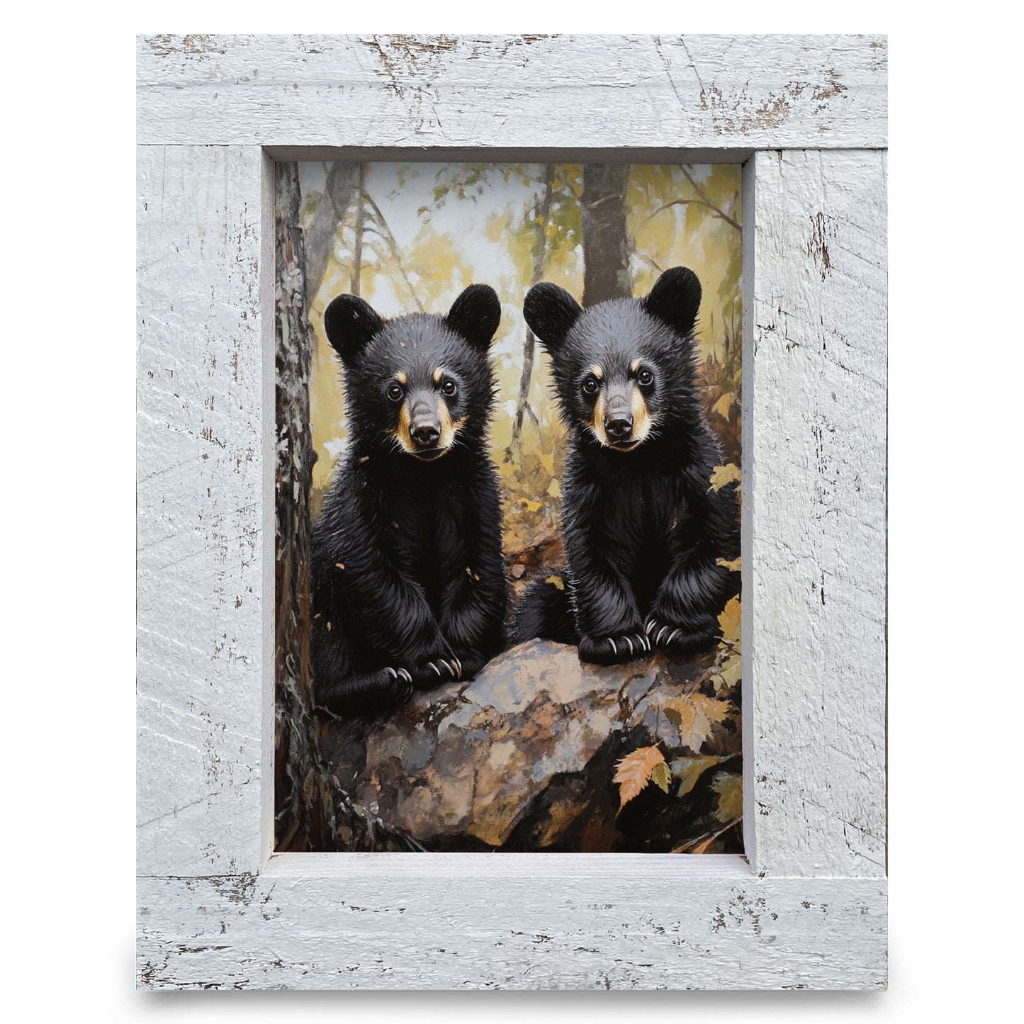 The Cutest Black Bear Cubs | Real Wood Framed Wall Art Print