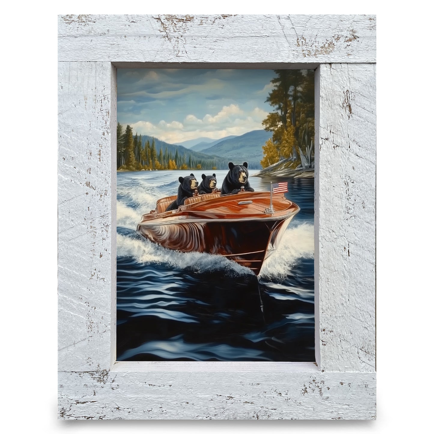 Vintage Boat Black Bear Lake Cruise | Real Wood Framed Wall Art Print