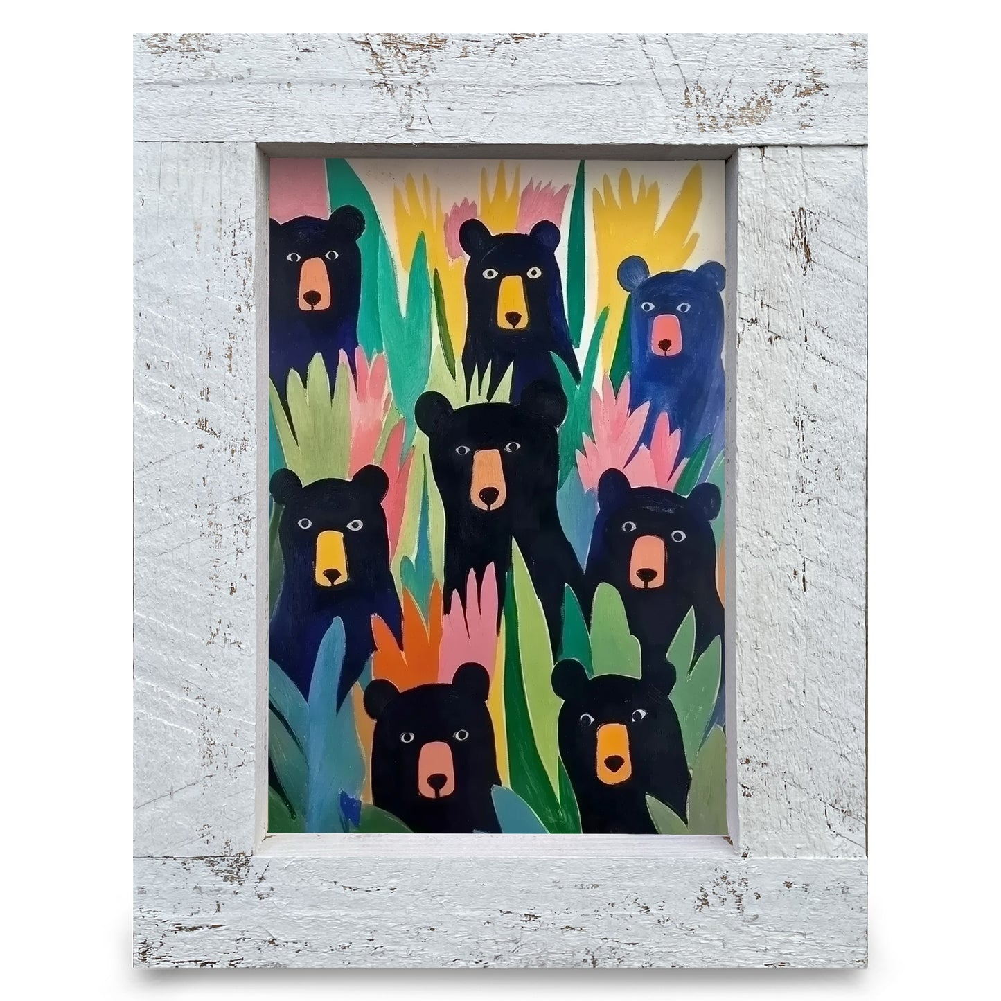 Whimsy Black Bears | Real Wood Framed Wall Art Print