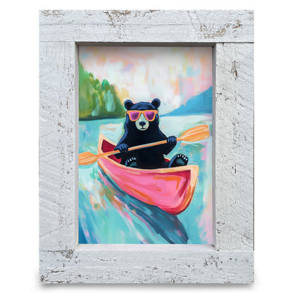 Cool Canoe Black Bear | Real Wood Framed Wall Art Print