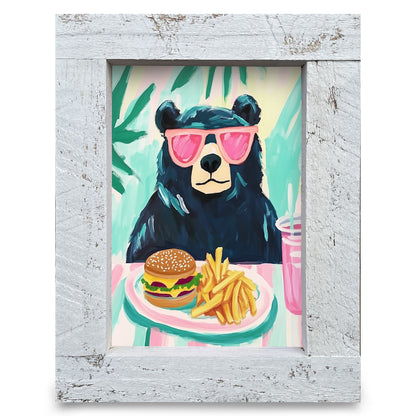 Burger Black Bear | Real Wood Framed Wall Art Print