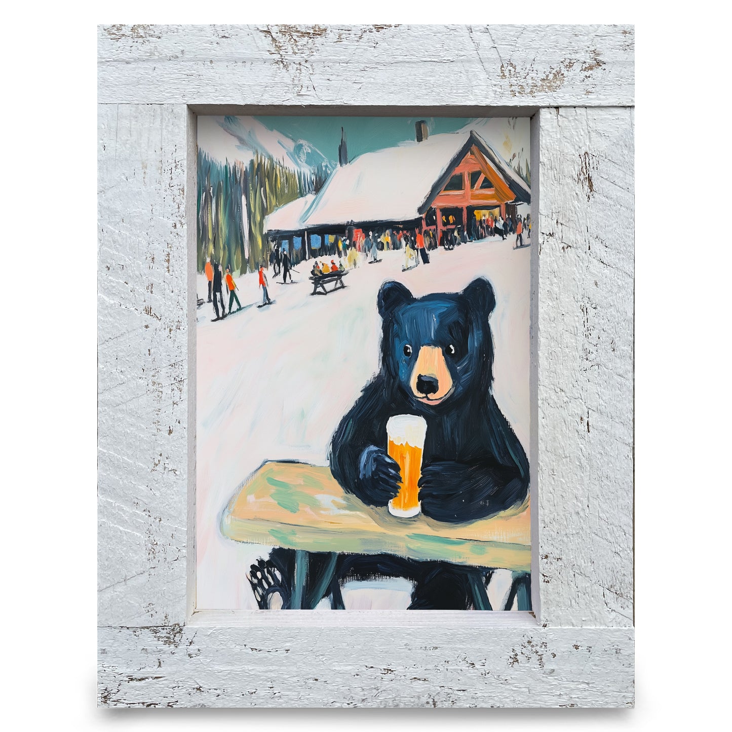 Cute Après-Ski Bear | Real Wood Framed Wall Art Print