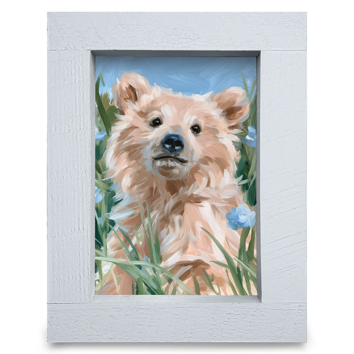 Wildflower Bear Cub | Real Wood Framed Wall Art Print